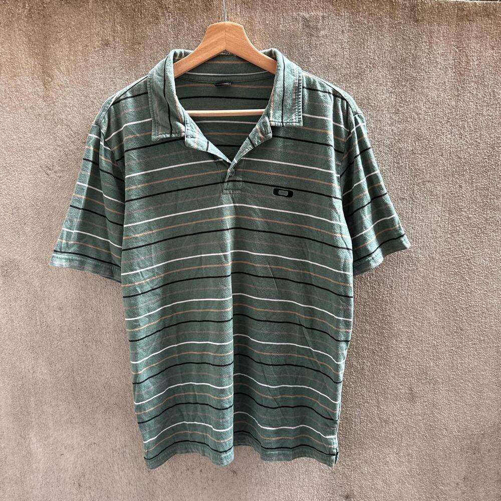 Oakley Men's Polo Shirt Striped Performance Regular Fit Green Size Medium
